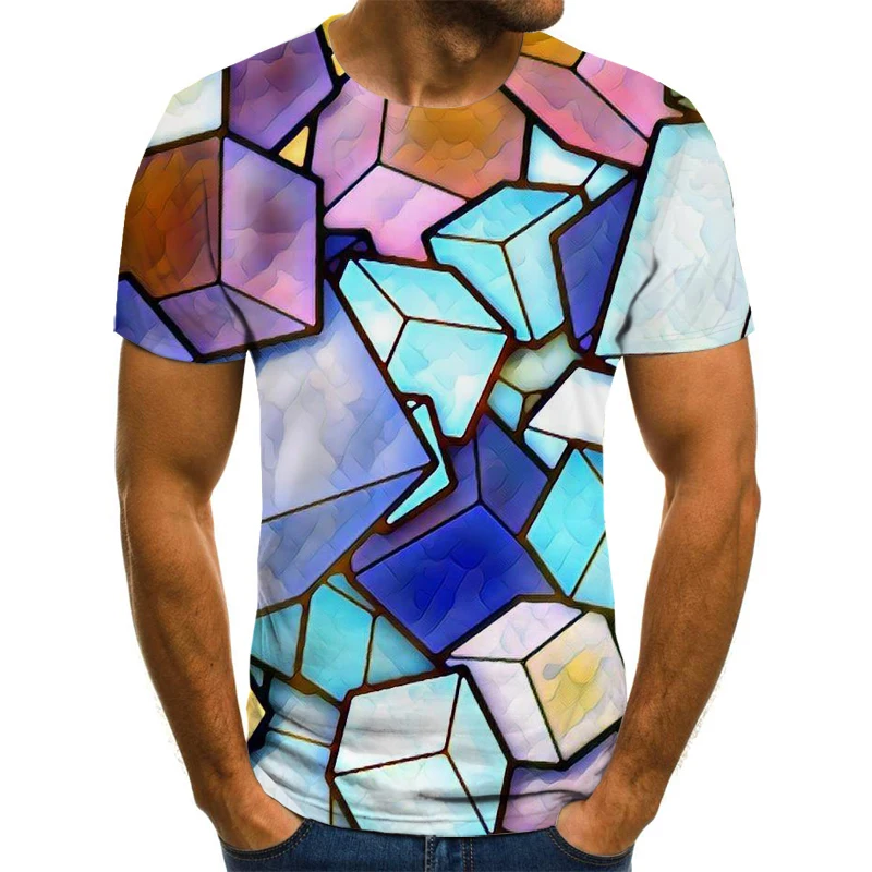 2022 New 3D Effect Men\'s T-shirt Summer Tops Visual Pattern Shirt Oversized Men\'s T-shirt Fashion Short-sleeved 3D Round Neck