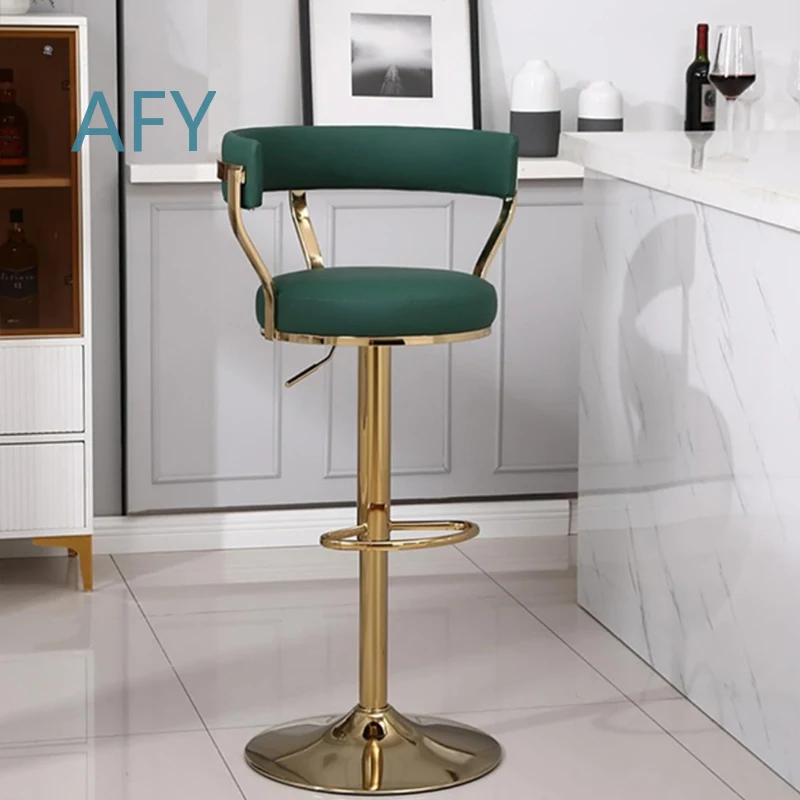 Light Luxury Bar Stool for Home Office Pub Restaurant Adjustable Height Swivel Leather Seat with Stainless Steel Frame Modern