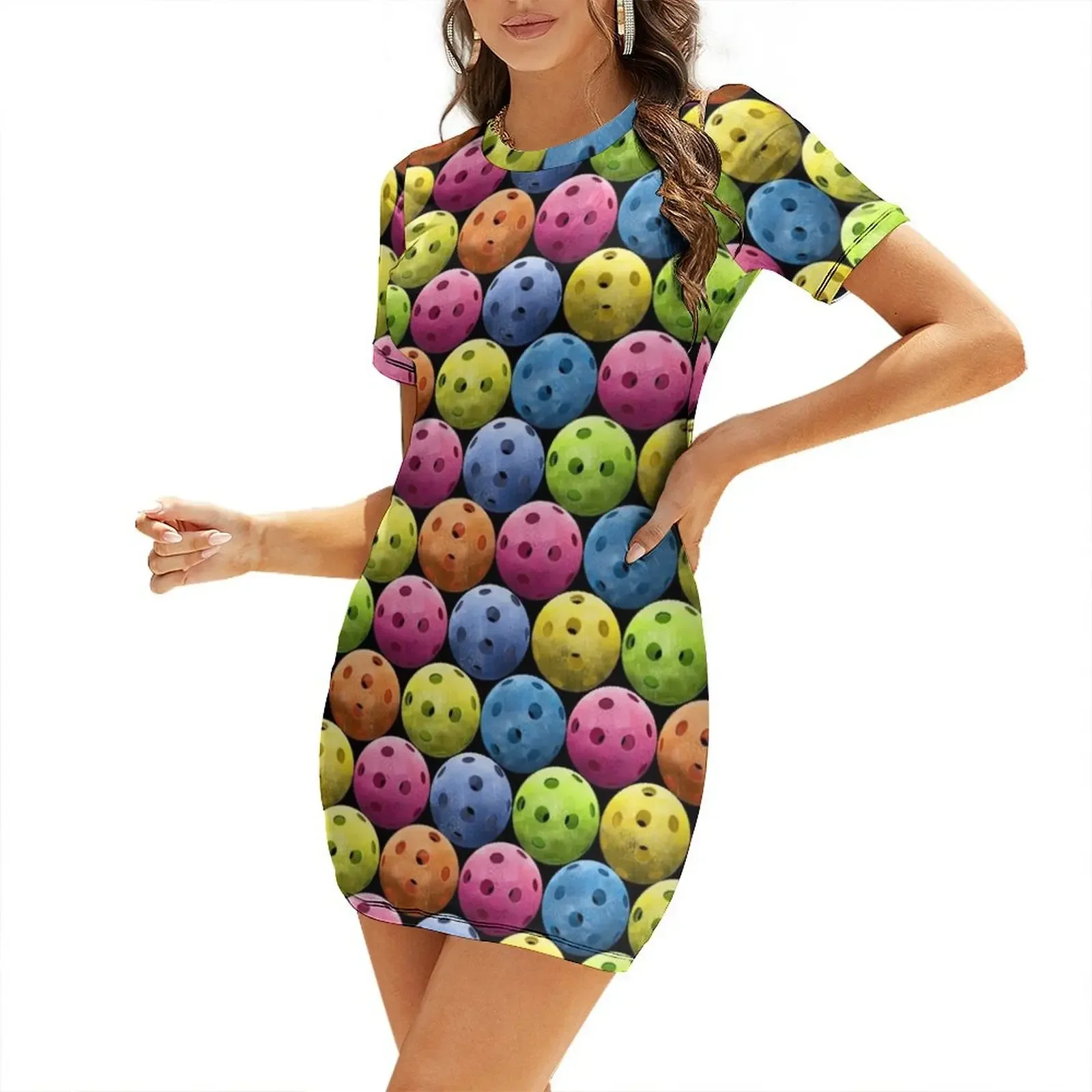 

Multi colored Pickleballs Short-Sleeved Dress dress party night wedding guest dress 2026 women clothes for women
