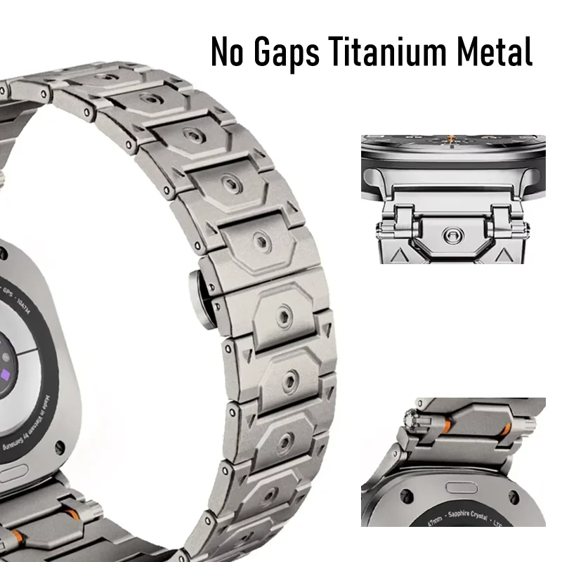 Samsung Galaxy Watch Ultra 47mm用 ノーギャップ チタンメタルストラップ 高級 耐久性 ステンレススチールブレスレット Galaxy Watch Ultra ベルト