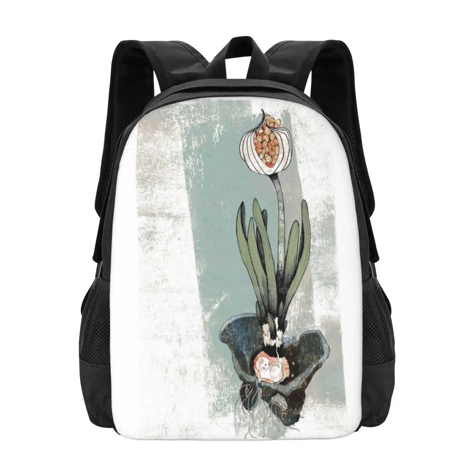 

Symbiosis Hot Sale Backpack Fashion Bags Flower Nature Seeds Fetus Pregnancy Baby Mother Pelvis Skeleton Bones Earth Roots