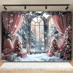 Pink magic charming snow background Christmas tree and gifts suitable for living room, outdoor decoration