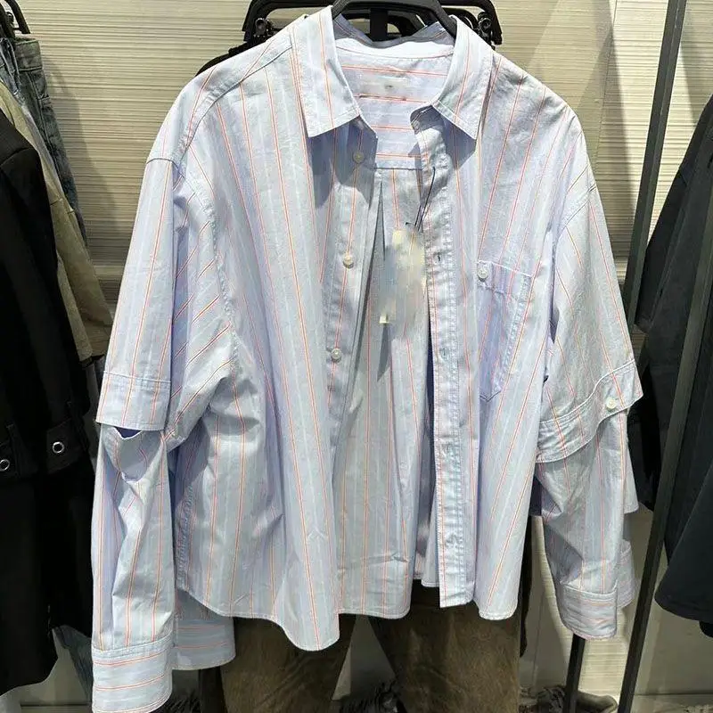 

Men's Loose Long Sleeve Striped Shirt Versatile Casual Style Fashionable Spring Autumn High-End Feeling Loose Fit Classic Collar