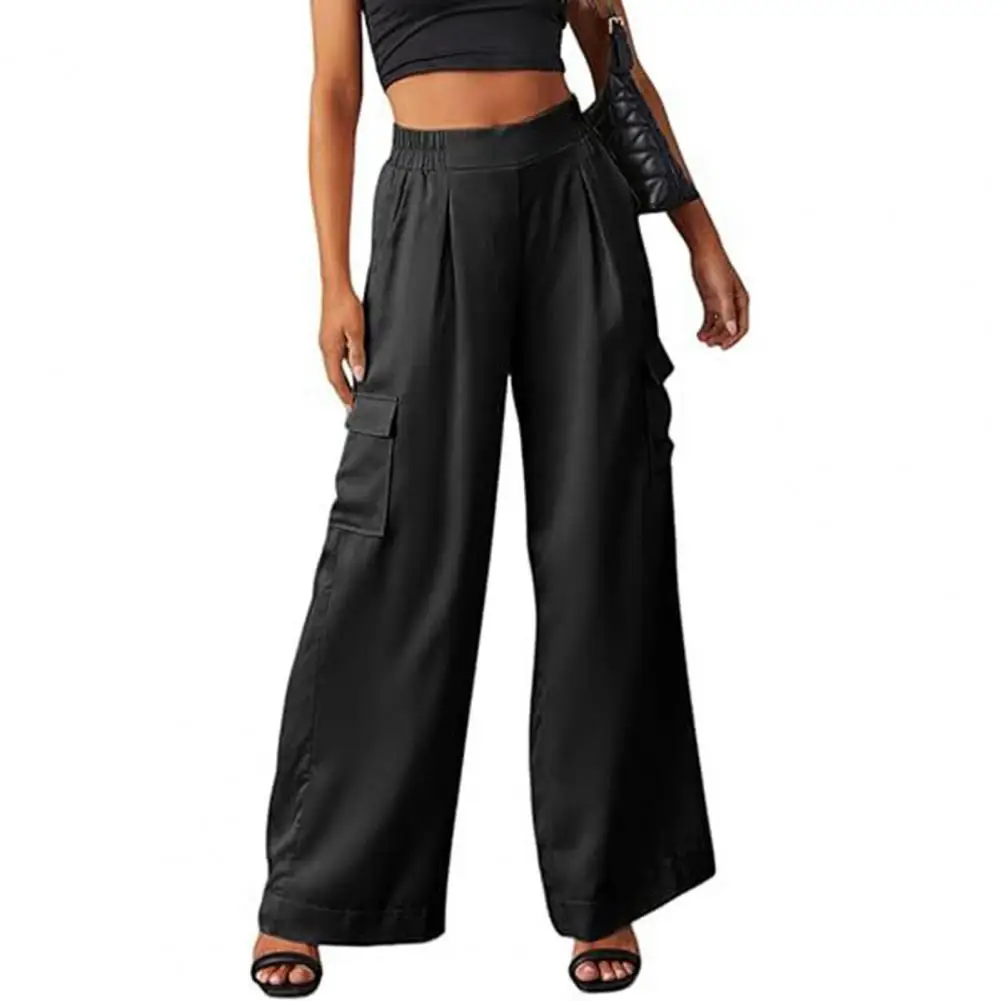 

Women Overalls Style Pants Women's Cargo Pants Mid-rise Elastic Waist Wide Leg Trousers with Multi Pockets High for Everyday