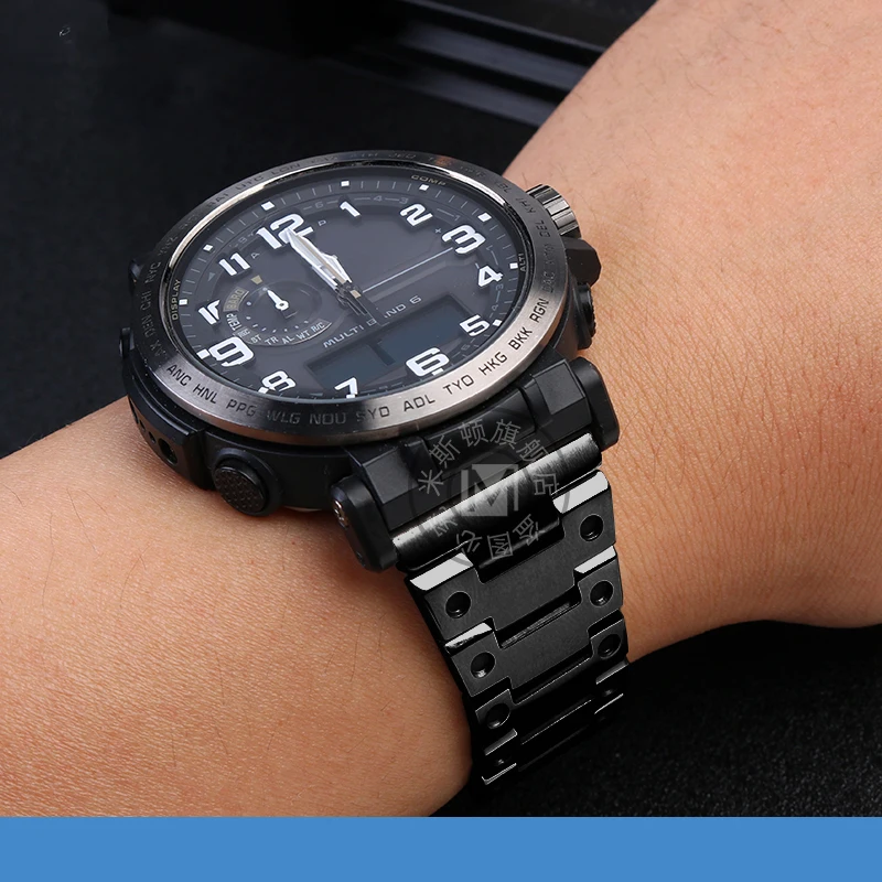 23 مللي متر 24 مللي متر حزام ساعة من الفولاذ الناعم لساعة كاسيو PROTREK PRG-600 \ 650 PRG-6600 / 30 / 50 / 60 / 70 سوار معصم معدل