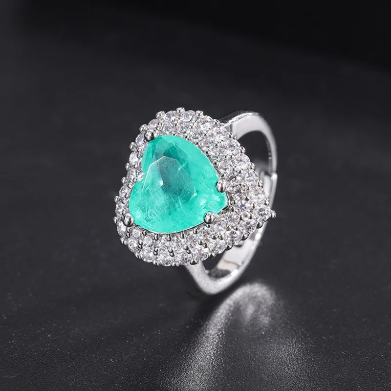 Blue Heart Gemstone Inlaid Pendant Necklace Ring Earrings Three-Piece Set