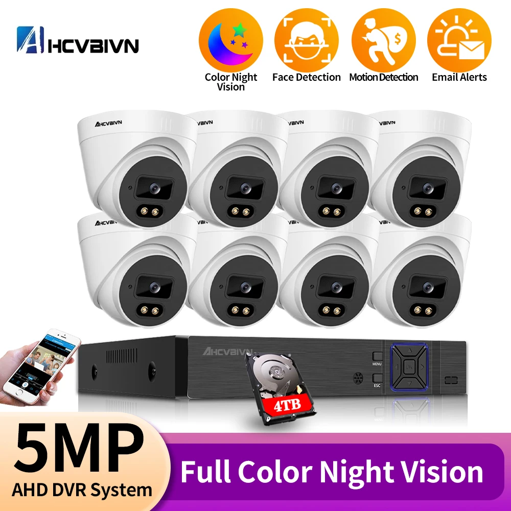 

H.265 8 Channel CCTV Security Analog Camera System Set 5MP Color Night Vision XMEYE AHD Dome Camera Video Surveillance Kit 4CH