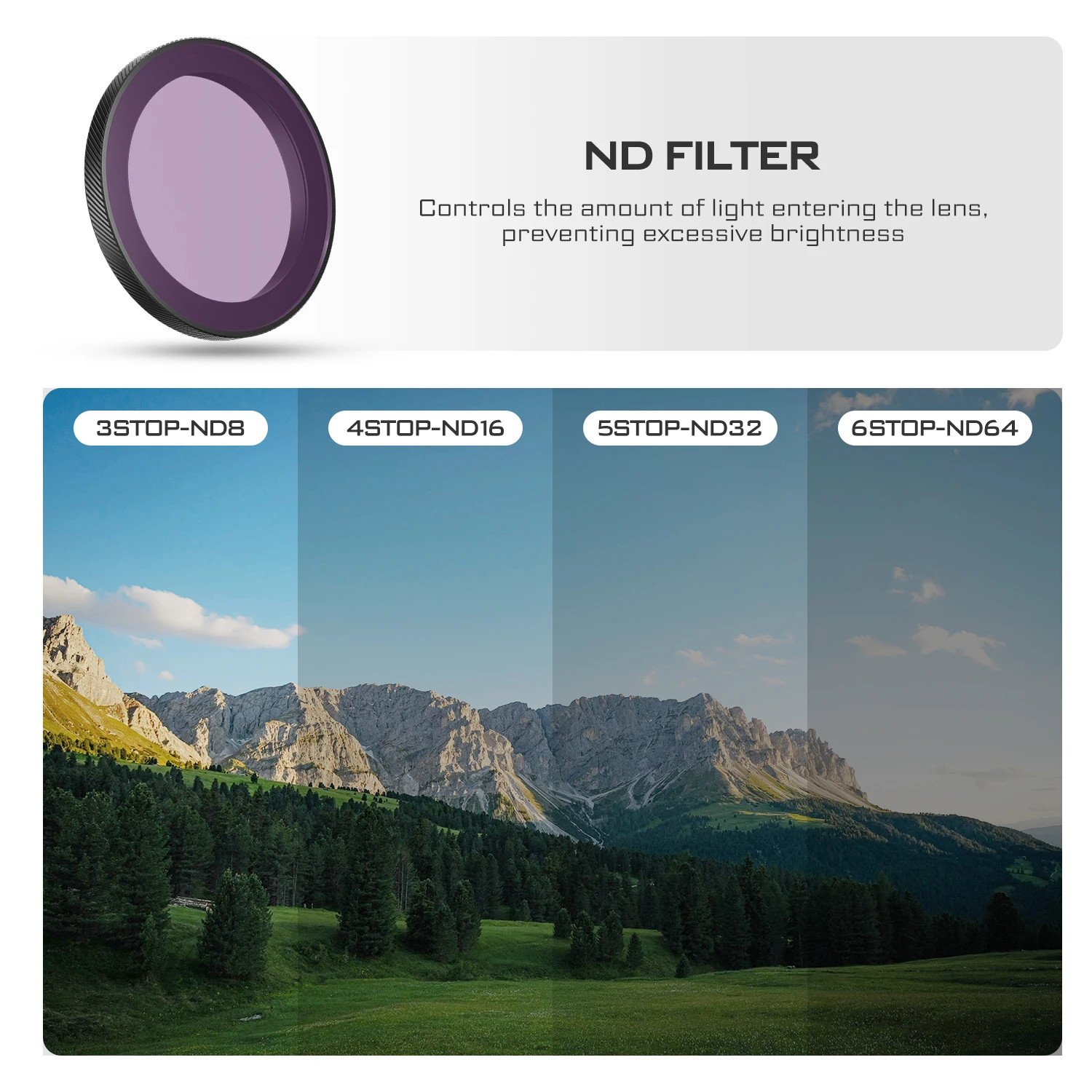 Freewell nd filterset für dji osmo action 5 pro/action 4/ action 3 kamera objektiv filter kit 4er pack nd8 nd16 nd32 nd64 kameras zubehör – Detail 3