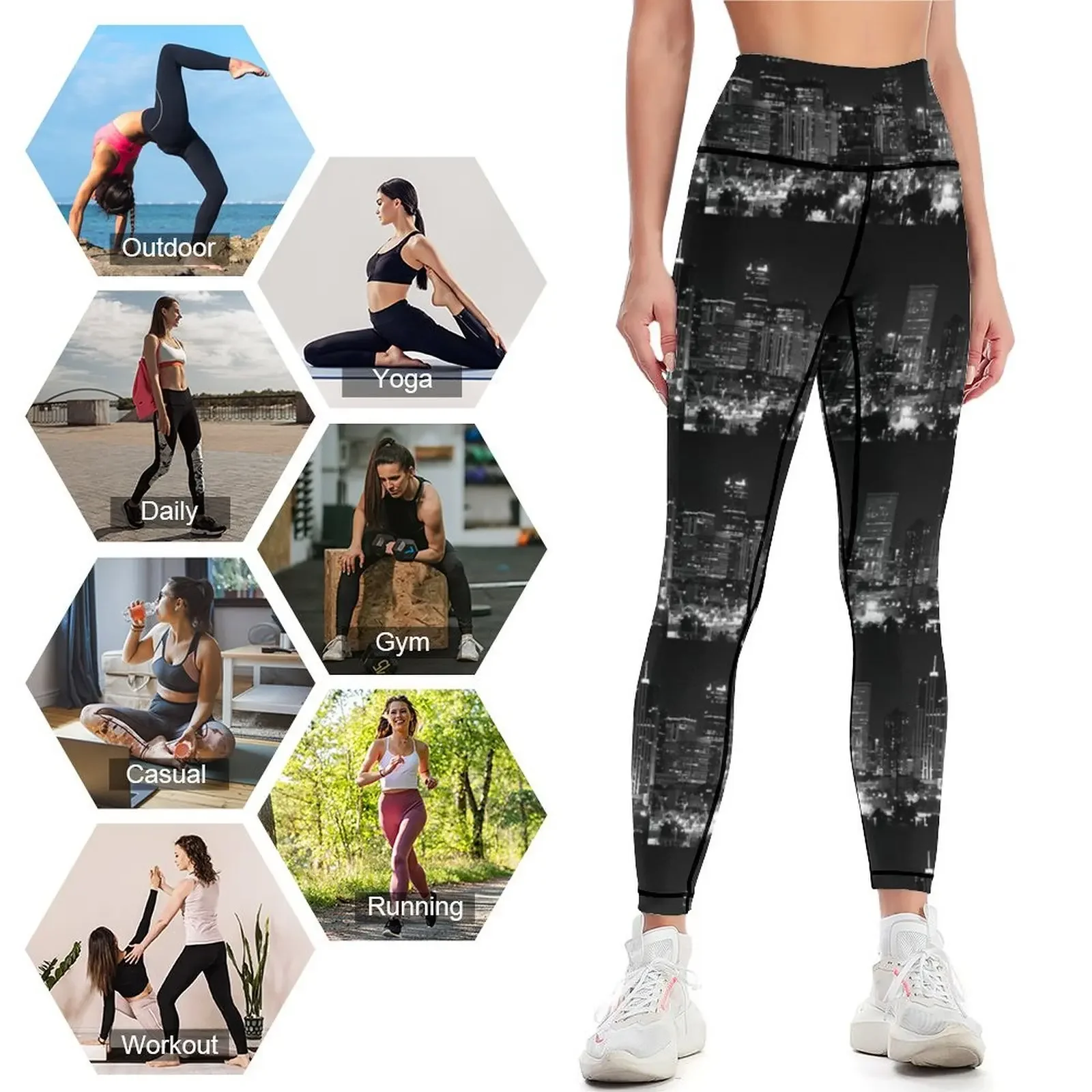 Denver In Black and White Leggings Fitness woman active wear harem pants high waist Womens Leggings