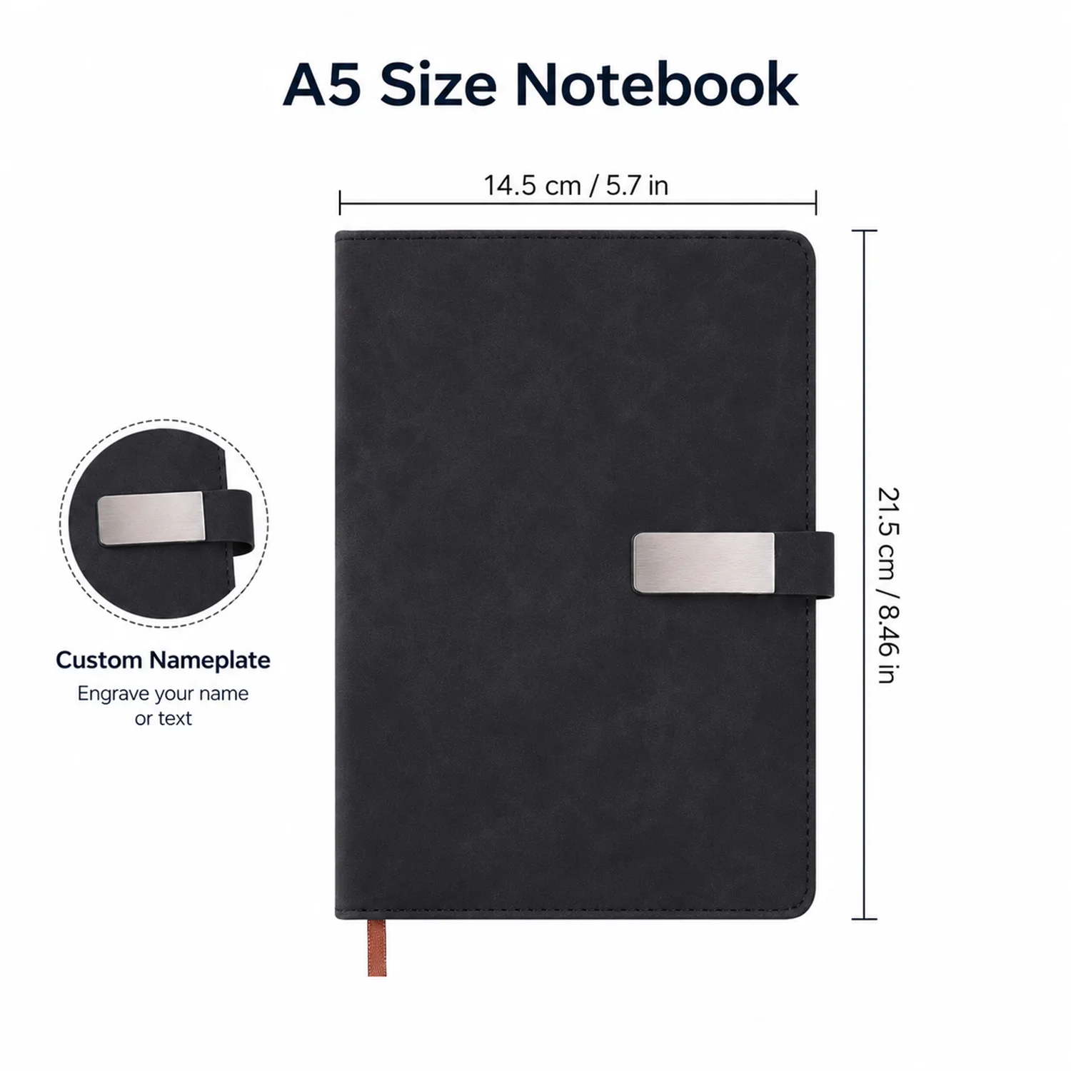 Custom Personalized Notebook with Metal Nameplate, Engraved A5 Journal for Women Men, Vintage Hardcover Notepad for Work or Trav - view 2