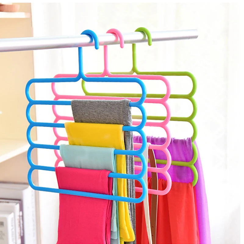 Clothes Hangers Trousers Hangers Holders Closet Storage Organizers 5 Layers Pants Towel Scarfs Racks Storage Organization