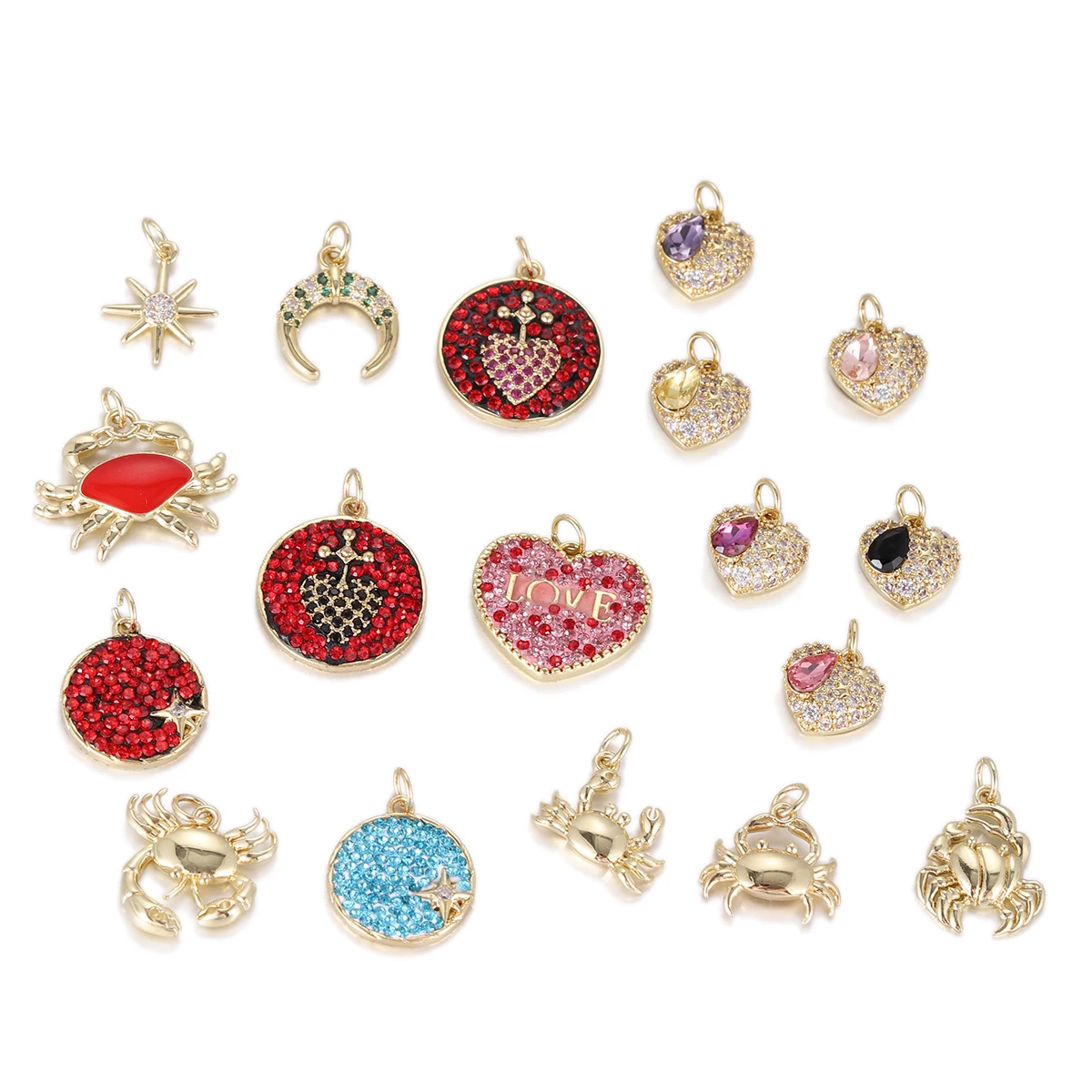 Luxury Full Zircon Pendant Charms for Jewelry Making Heart Shaped Crab Gold Color Charm Dijes DIY Woman Earrings Necklace