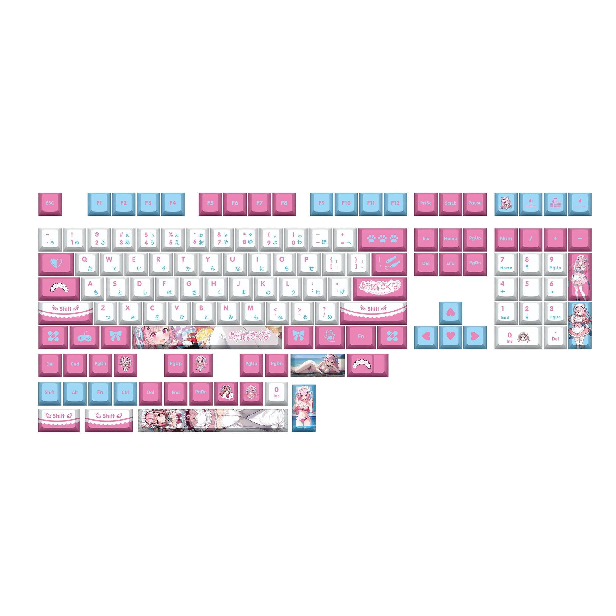 Yuuki Sakuna 132 Key Cap Vtuber Key Cover PBT DYE Sublimation Cherry Cross Axis Switch Keycap for Mechanical Keyboard Otaku