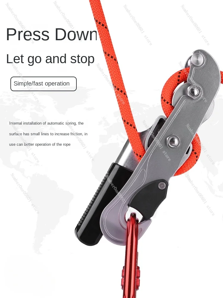 Aluminum Alloy 9-13mm Rope Diameter Rock Climbing Hand Control Press Descender Side Plate Type Self-locking Slow Descent