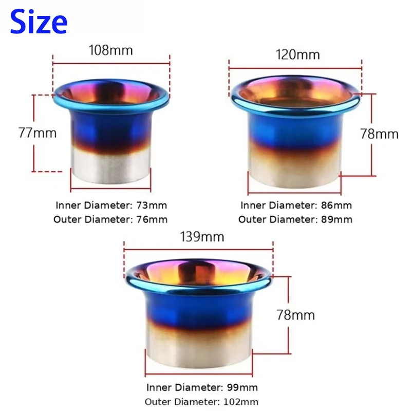 Burnt Blue Stainless Steel Turbo Intake Horn Velocity Stack, Universal Racing Cold Air Funnel 3/3.5/4 In Car Intake Decor Mouth