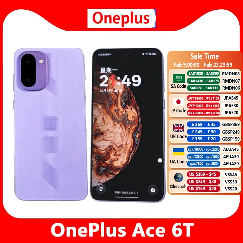 Oneplus Ace 6T Unlocked 5G Smart Phone 6.83'' 8300mAh Battery 100W