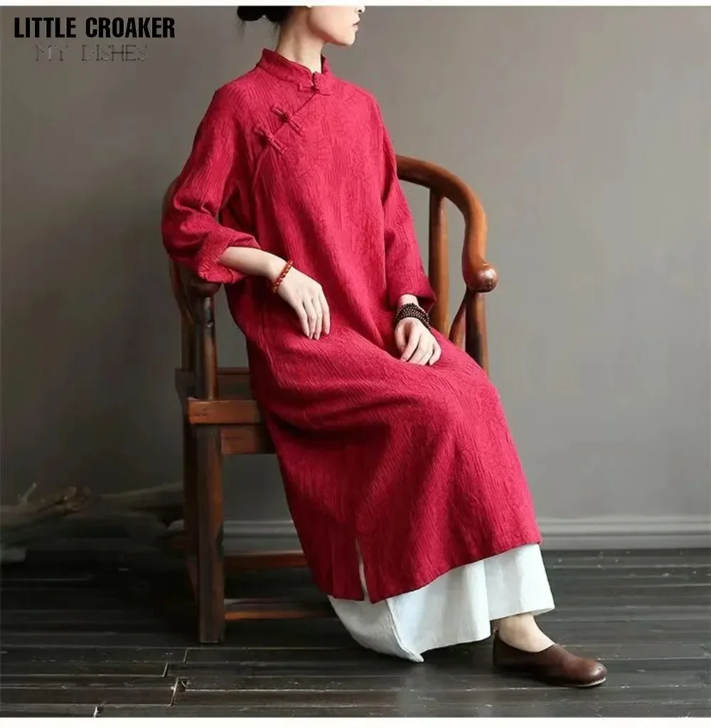 Halloween 2025 Retro Improved Qipao Navy Qi Pao Modern Dress Woman A-line Cheongsam Long Dress Female Versear Women Autumn Cheo view 5