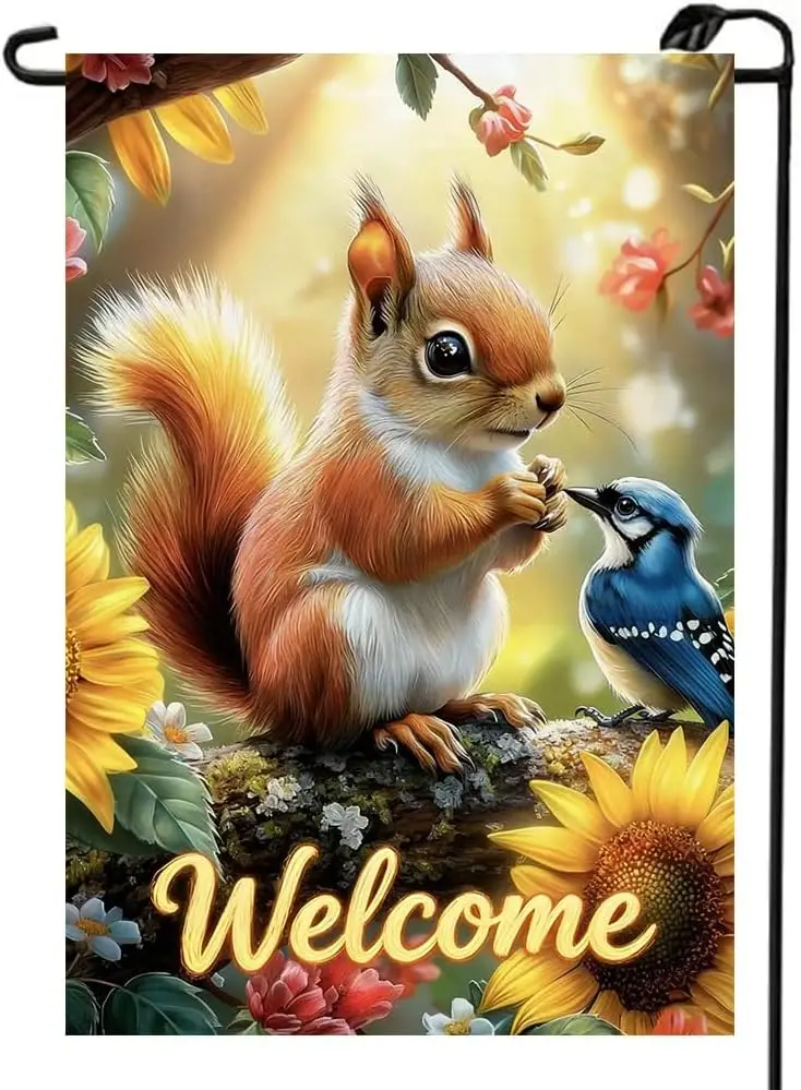 Spring Summer Welcome Garden Flag 12x18 Double Sided, Small Burlap Seasonal Floral Butterfly BlueBird Squirrel Garden Flags  LLX