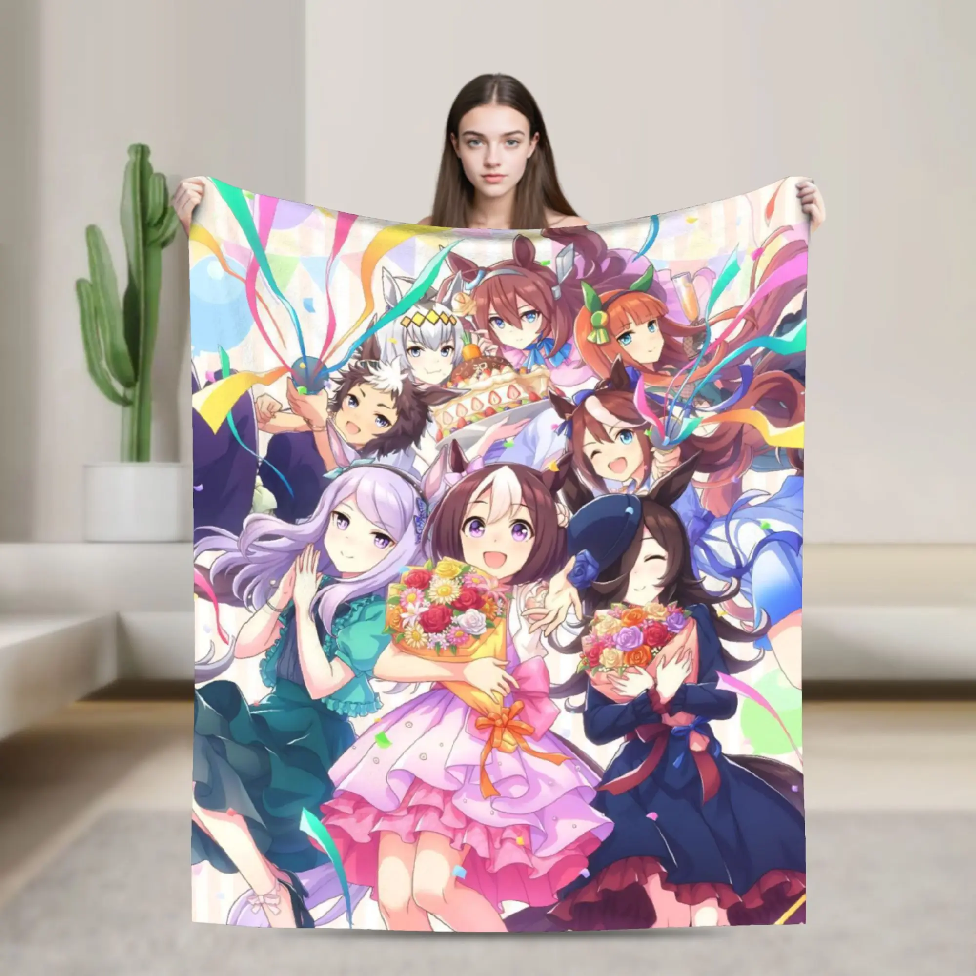 Uma Musume Pretty Derby Umamusume Knitted Blankets Coral Fleece Plush Cute Anime Soft Throw Blanket for Home Couch Bed Rug