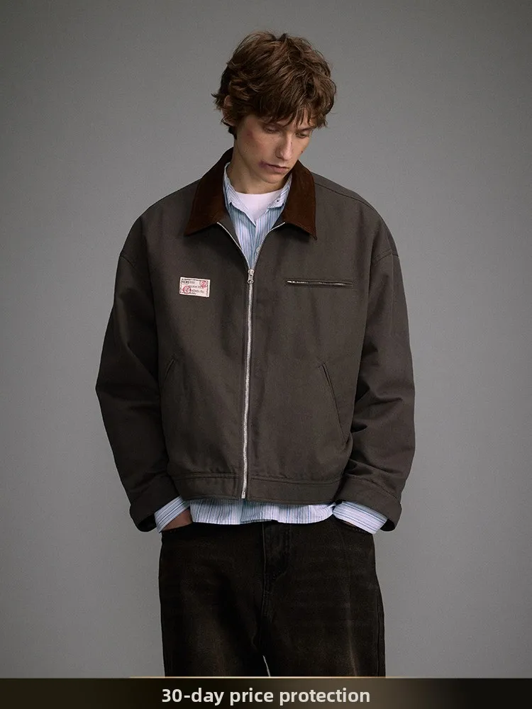 

American Retro Cleanfit ort Collar Color Blo Jaet Men's Spring New Sle Detroit Workwear Coat Youth ular Cotton 00%