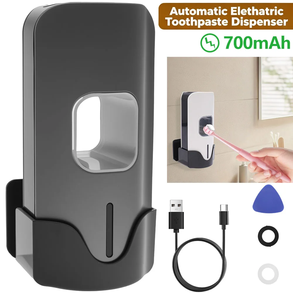Automatic Toothpaste Dispenser 700mAh Rechargeable Electric Toothpaste Squeezer with 3 Gear Level Wall Mounted Toothbrush Holder