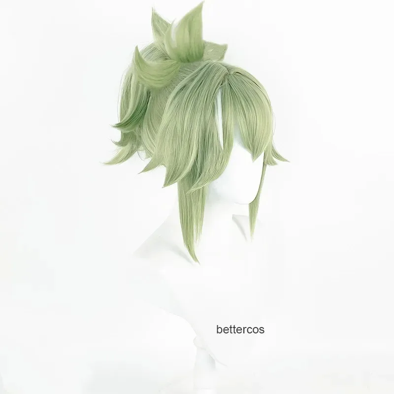 SS23Kuki Shinobu Cosplay verde claro 33cm corto con flequillo resalta pelucas de fiesta resistentes al calor + gorro de peluca