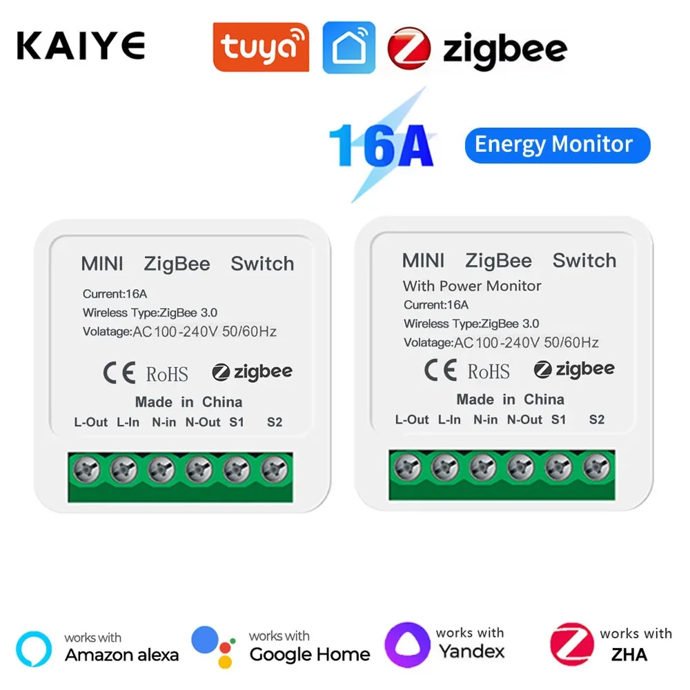 Tuya ZigBee 3.0 Smart Light Switch 16A with Power Monitor DIY Universal Breaker Support 2 Way Work with Alexa Google Home Alice