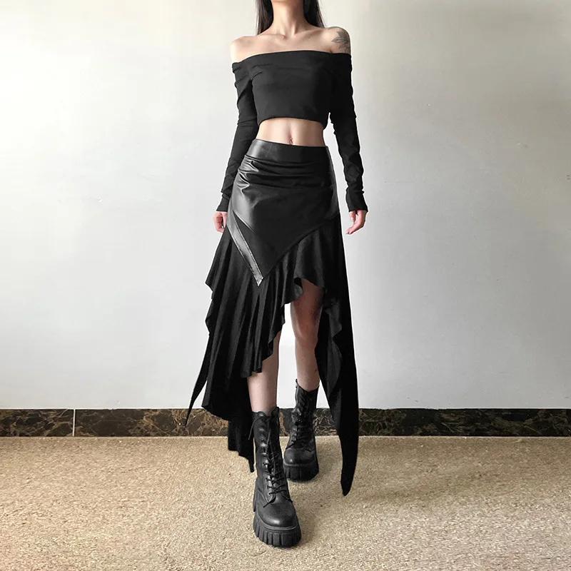 

Autumn new women's clothing solid color slim fit street fashion high waist irregular skirt for women