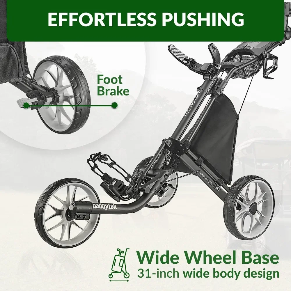 US Shipping 3 Wheel Golf Push Cart Lightweight Foldable One Click Folding EZ Cart Adjustable Handle Cooler Basket Umbrella view 4