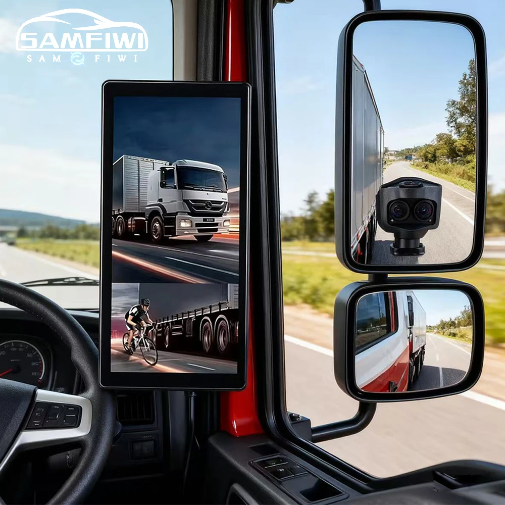 

10.36"inch Rear Mirror Monitor BSD Radar Alarm Car DVR Video Recording 2 Channel AHD Left Right Side View Cameras