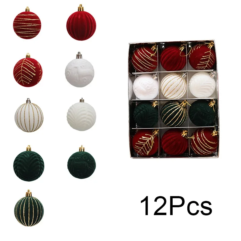 Bolas colgantes de terciopelo para árbol de Navidad, adornos de bolas de Navidad, vino tinto, 12 piezas, decoración de fiesta de año nuevo