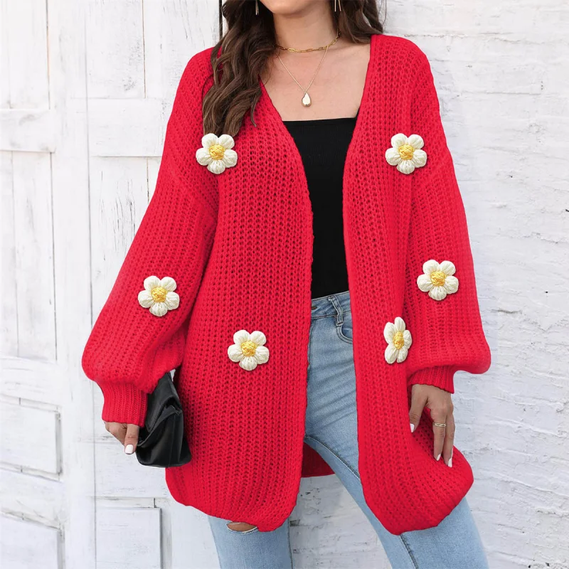 

2025Autumn Winter New European and American Women's Clothing Cardigan Sweater Woven Deer Wool Plush Loose Hand Crocheted