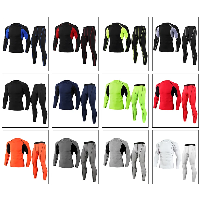 Popular Hot Sell quick drying compression set high elastic tight trousers long sleeves gym training mens gym clothing set