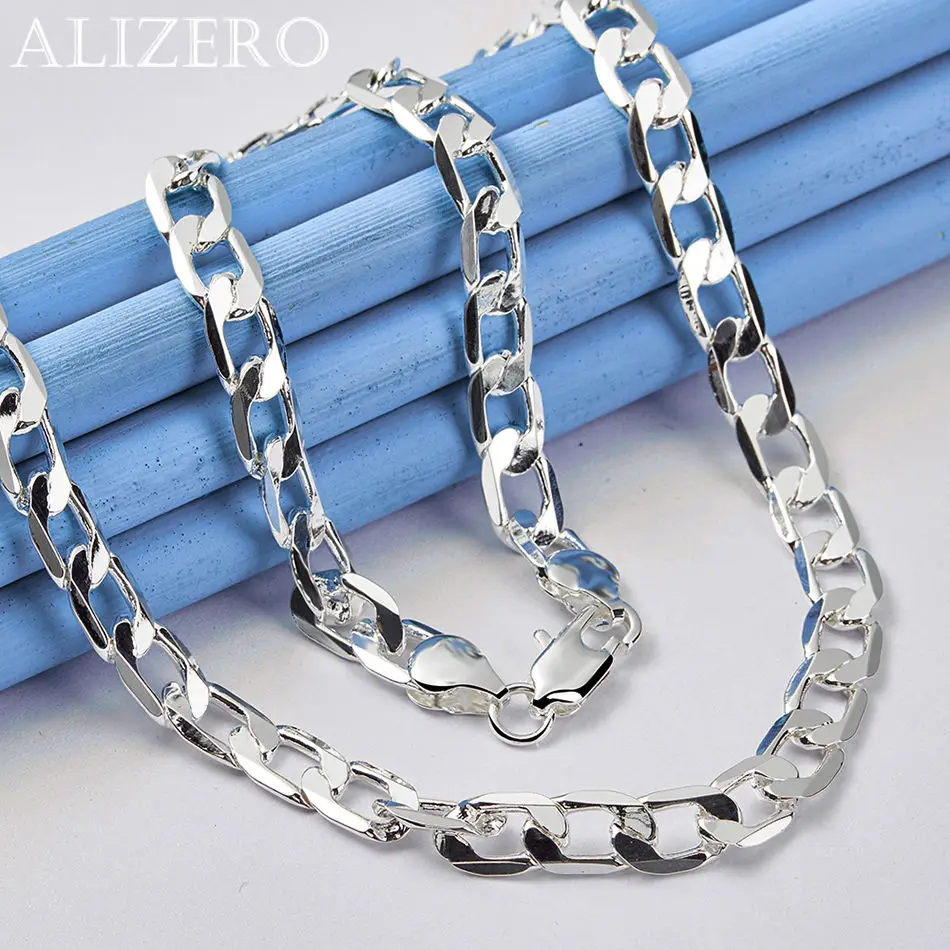

ALIZERO 40-75cm 925 Sterling Silver 8MM Cuban Chain Necklace For Men's Punk Hip Hop Accessories Fashion Party Jewelry