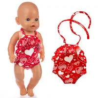 Cute Swimming Suit for 16-18Inch American Doll Sweet Heart Print Doll Swimsuit Clothes for 43Cm Newborn Baby Doll Kids Gift 2