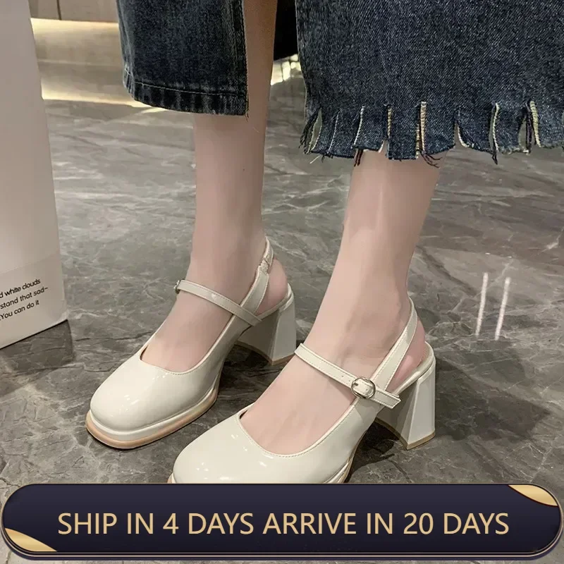 

Retro Spring New High Heels Women's Vulcanize Shoes Chunky Heel Shallow Mouth Fashion Single Shoes