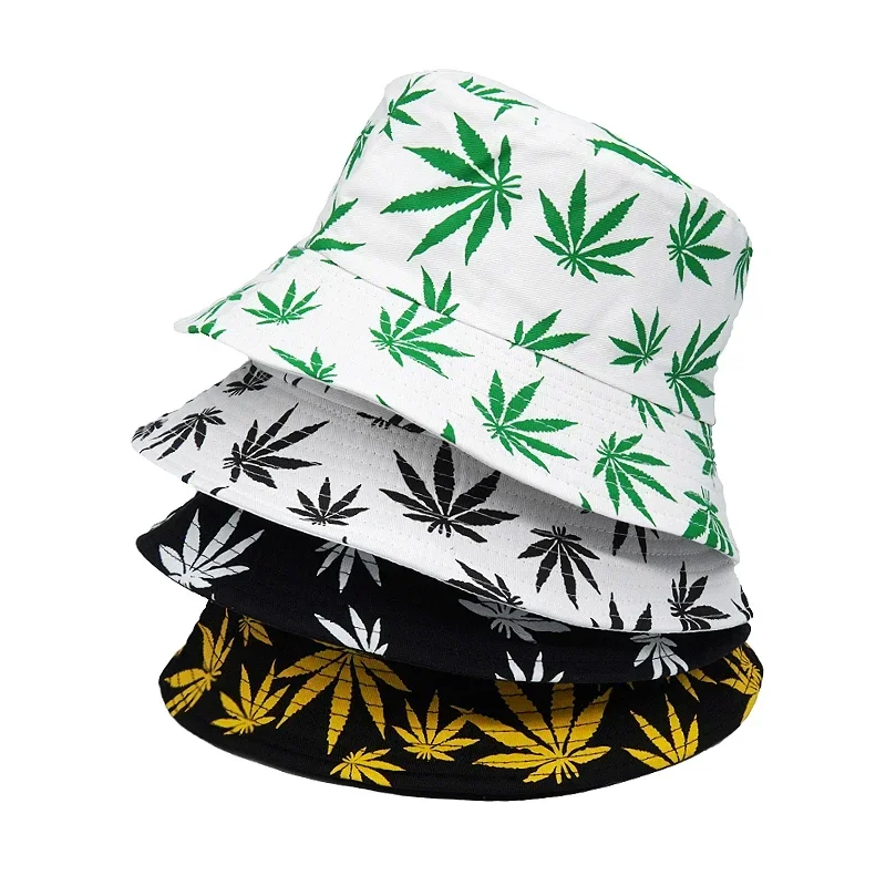 2024 Fashion Summer Autumn Sun Bucket Hats Women Men Buckets Caps Weed Print Hat Fisherman Sunscreen Hats For Ladies