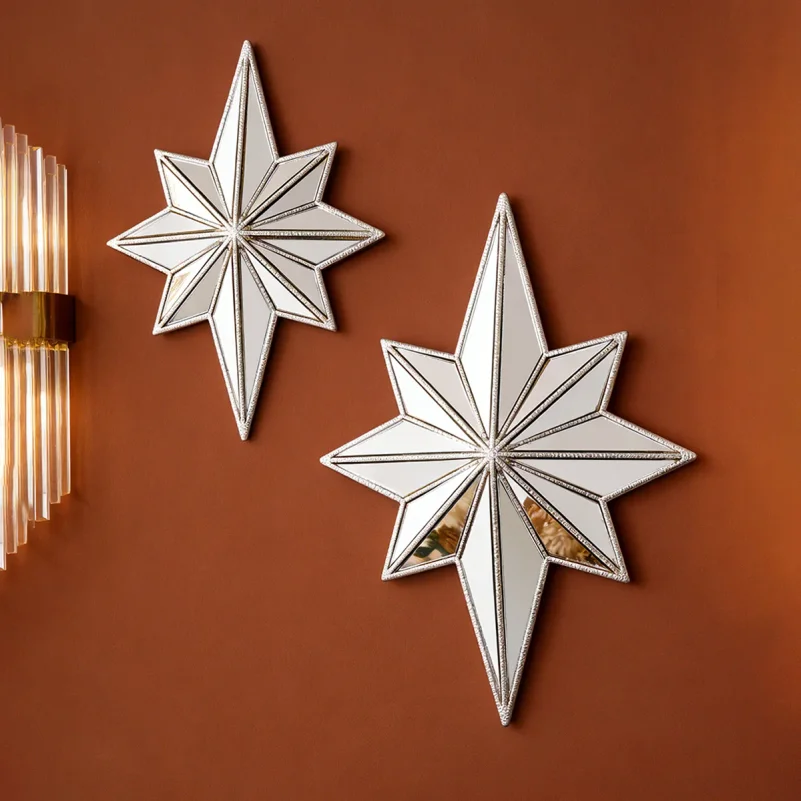 1PC, Creative Resin Material Octagonal Star-Shaped Mirror Decoration Craft Wall Hanging