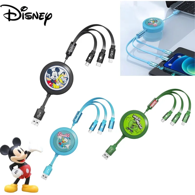 

DisneyCute Cartoon Mickey Donald Duck Mobile Phone Telescopic 3-in-1 Charging Fast Charging IPhone Android Huawei Car Data Cable