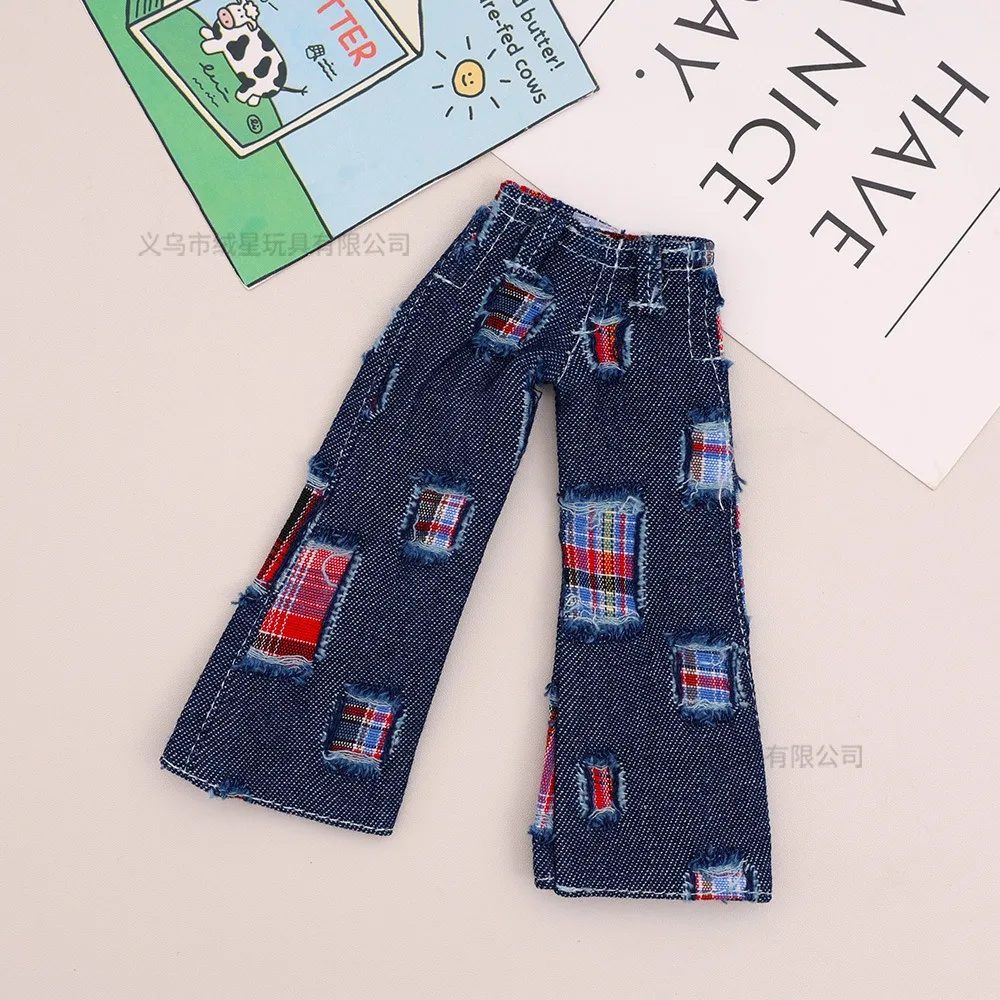 Mini Doll Denim Pants Multi Style Camo Faux Leather Bell Bottom Trousers Universal Handmade Stuffed Toy Clothing Accessories
