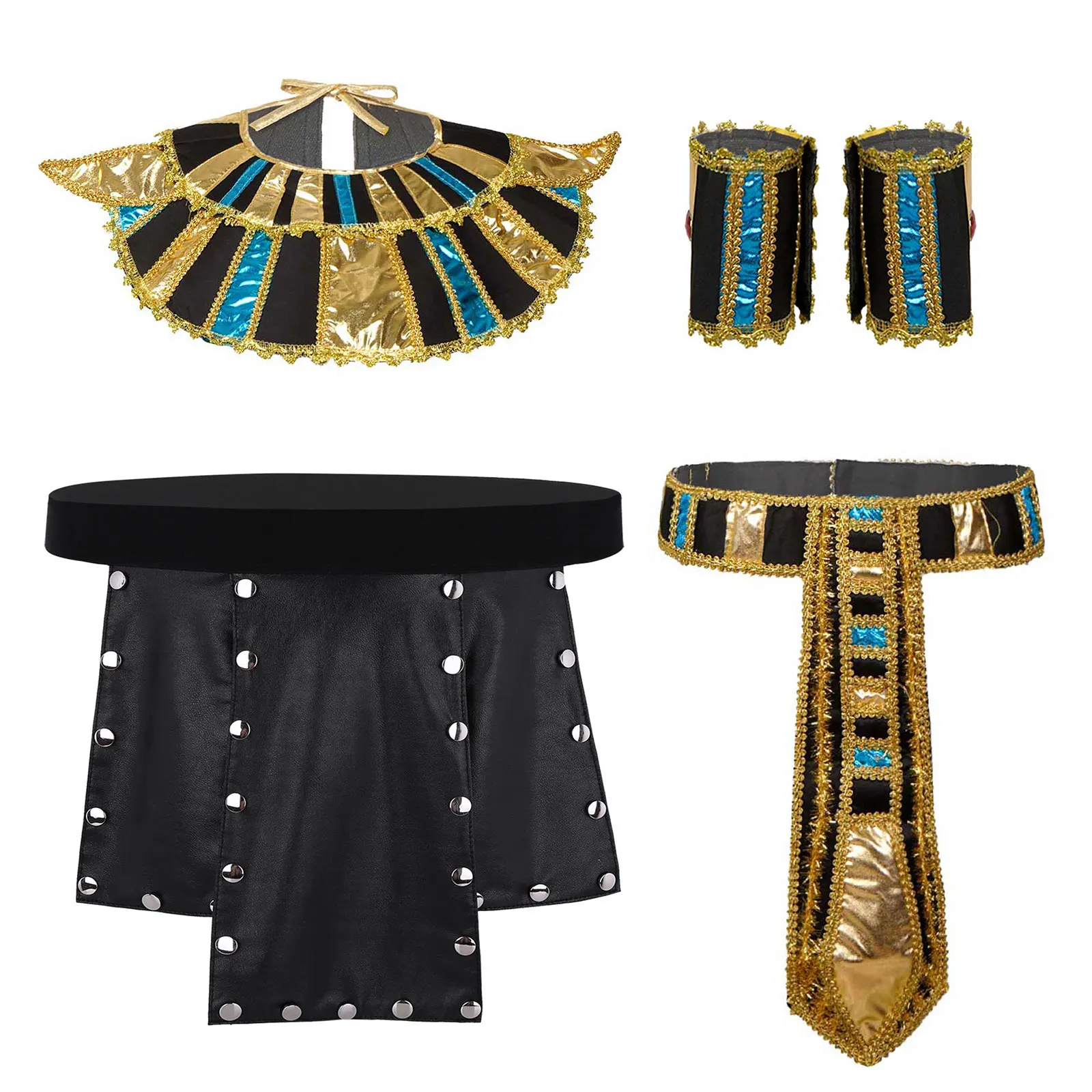 Men Adult Egyptian Pharaoh King Cosplay Costume Sexy Low Rise PU Leather Skirt Ancient Egypt Outfit for Halloween Party Dress Up