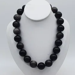 wholesale 10/12/14/16/18/20mm SILVER Obsidian round necklace 43cm FPPJ nature beads for woman gift