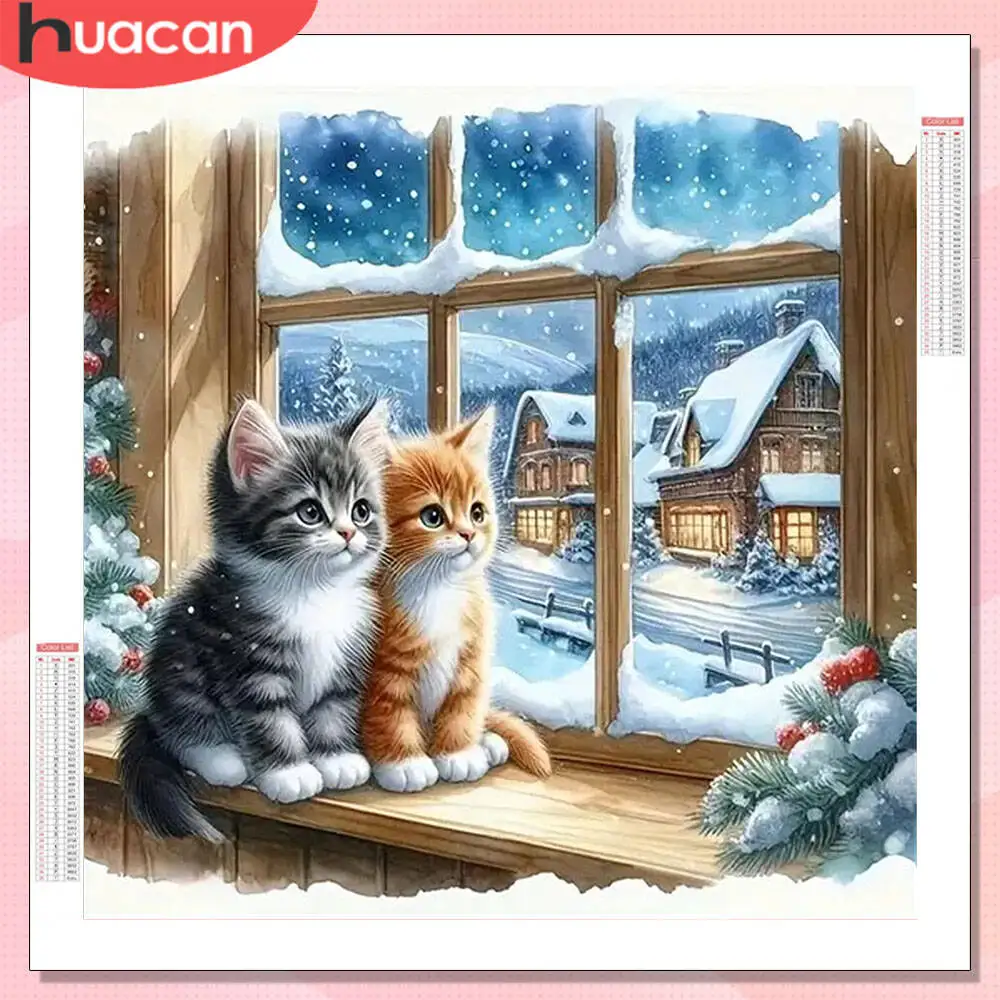 HUACAN 5D Diy Diamant Malerei Katze Tier voller Bohrer Home Decor Diamant Stickerei Winter Haus Strass