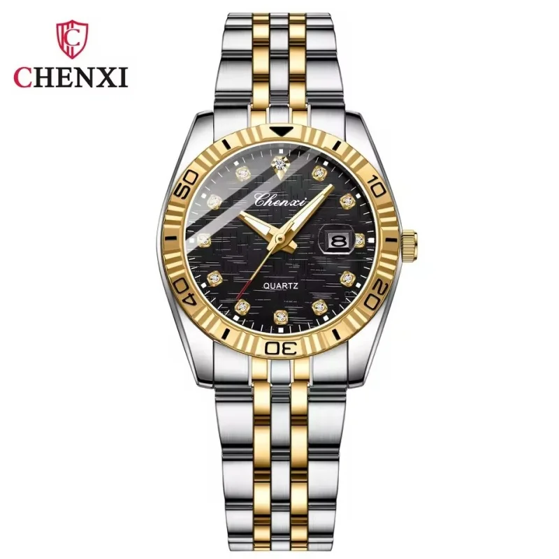 CHENXI 8201B Advanced Fashion Couple Quartz Watch Waterproof Calendar Luminous Steel Strip Elegant Men's and Women's Date Watch