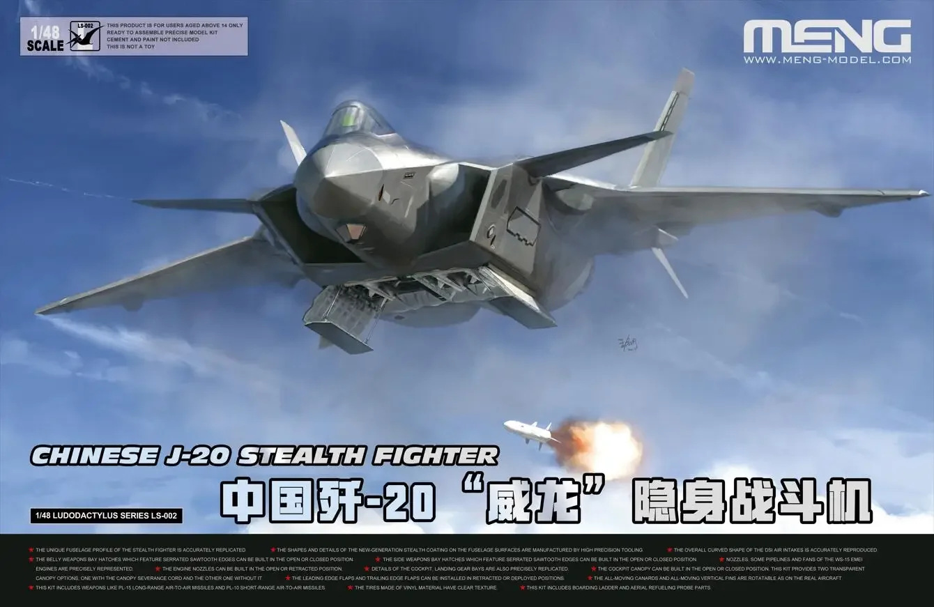 Mengku Montado Aircraft Model Kit, LS-002 Chinês J-20 Grand DRAGON, 1:48 J-20 Stealth Fighter