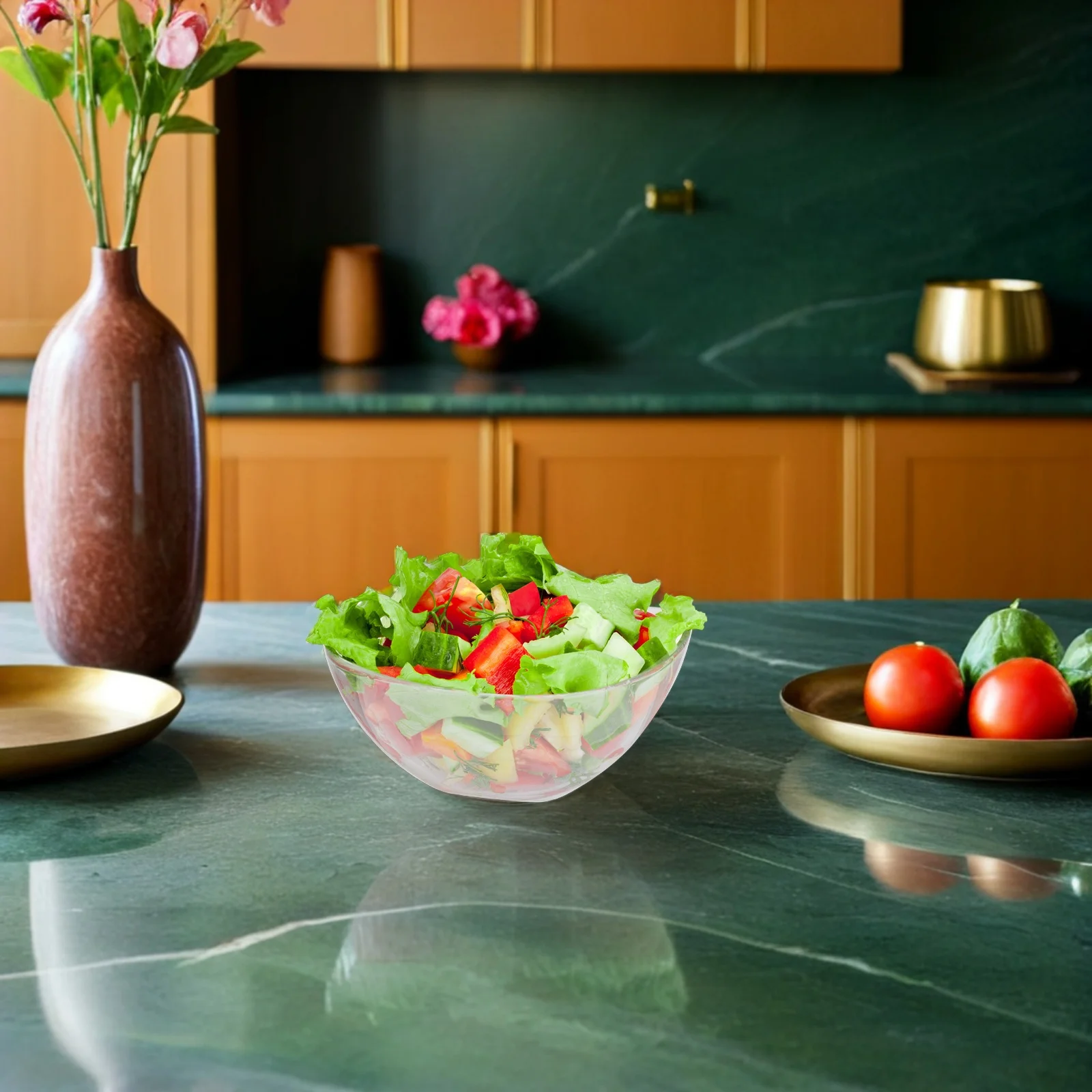 

Acrylic Salad Large Capacity Vegetable Dessert Serving Bowl Smooth Surface Easy Clean Fall Resistant Transparent Fruit Mixing
