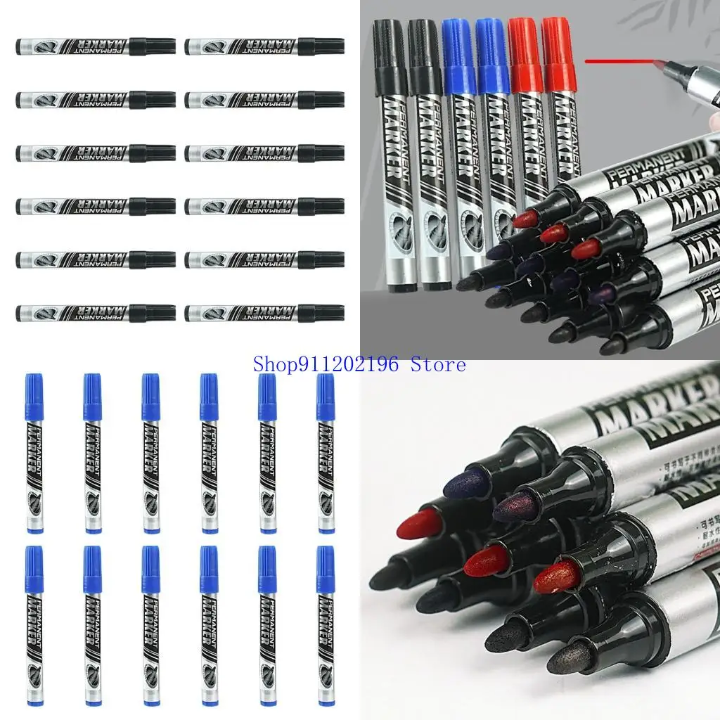 

P82A 12pcs Oil на основе постоянных маркеров Водостойкие для маркировки записи на пластиковую бумагу логистику Использование