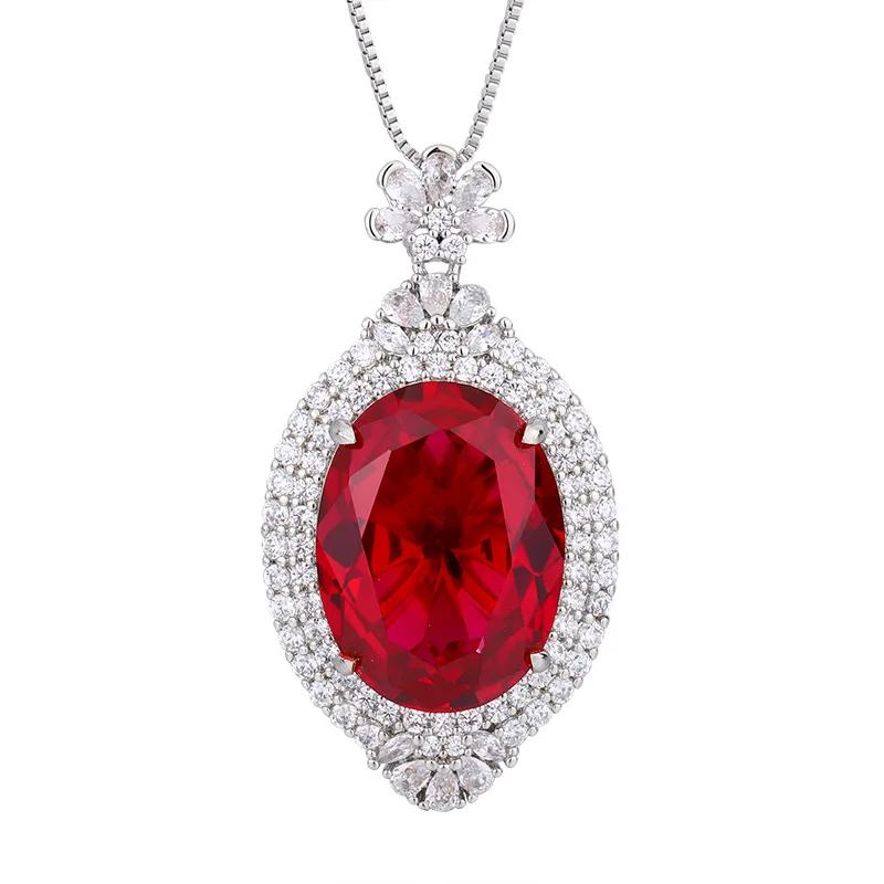 Jewelry Gold-Plated Gemstone Style European and American Fashion Pendant Necklace Large Oval Main Stone 15*20