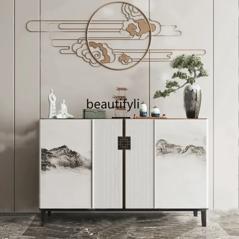 D178  New Chinese-style entrance cabinet light luxury solid wood partition painted dining side cabinet feng shui end view table