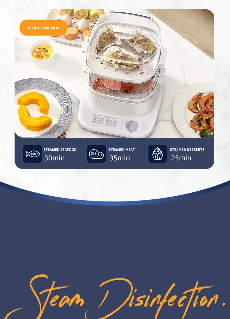 Healthy Cooking Electric Food Steamer 2 Layer 800W Home Food Warmer Cooker Vegetables Steam Cooker